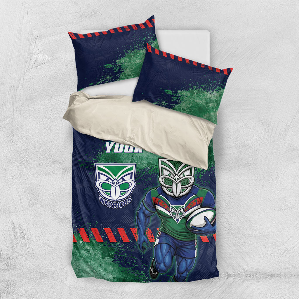 Personalised New Zealand Warriors Rugby Bedding Set Maori The Wahs Mascot - Sporty Splash Art Style