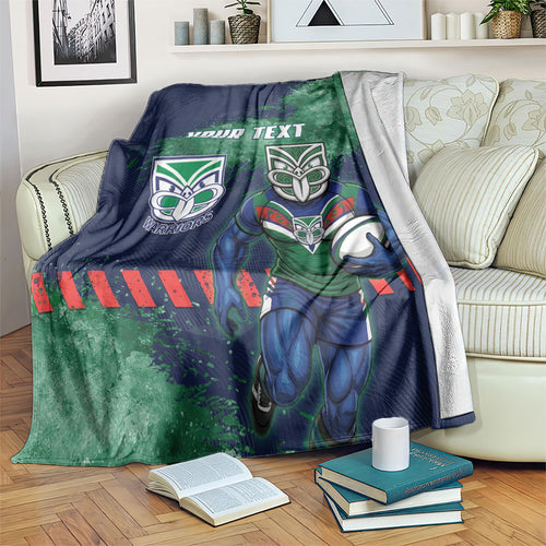 Personalised New Zealand Warriors Rugby Blanket Maori The Wahs Mascot - Sporty Splash Art Style