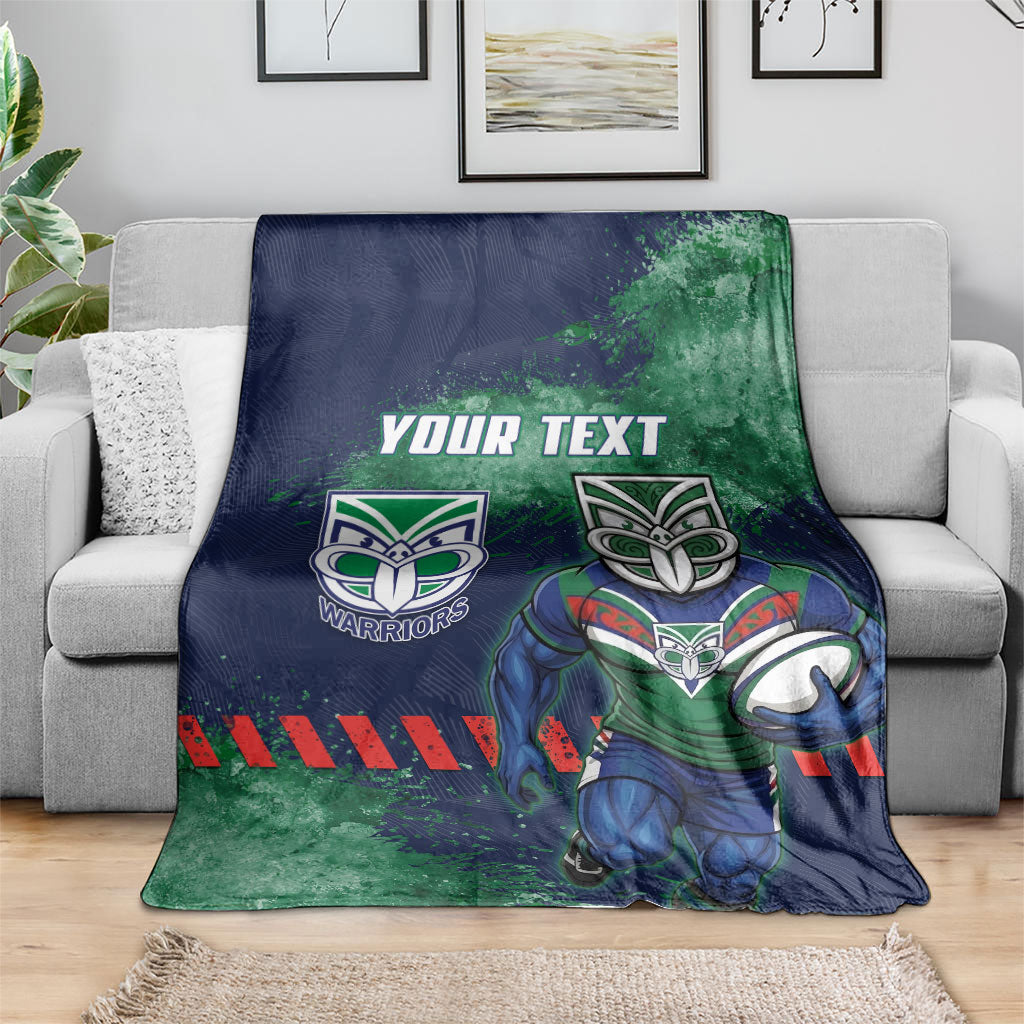 Personalised New Zealand Warriors Rugby Blanket Maori The Wahs Mascot - Sporty Splash Art Style