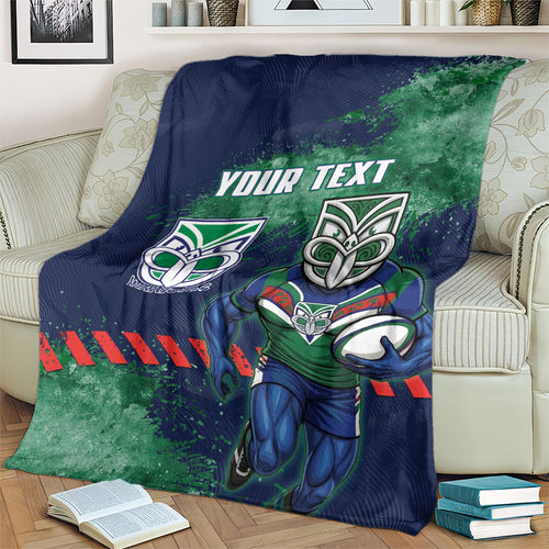 Personalised New Zealand Warriors Rugby Blanket Maori The Wahs Mascot - Sporty Splash Art Style