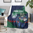 Personalised New Zealand Warriors Rugby Blanket Maori The Wahs Mascot - Sporty Splash Art Style