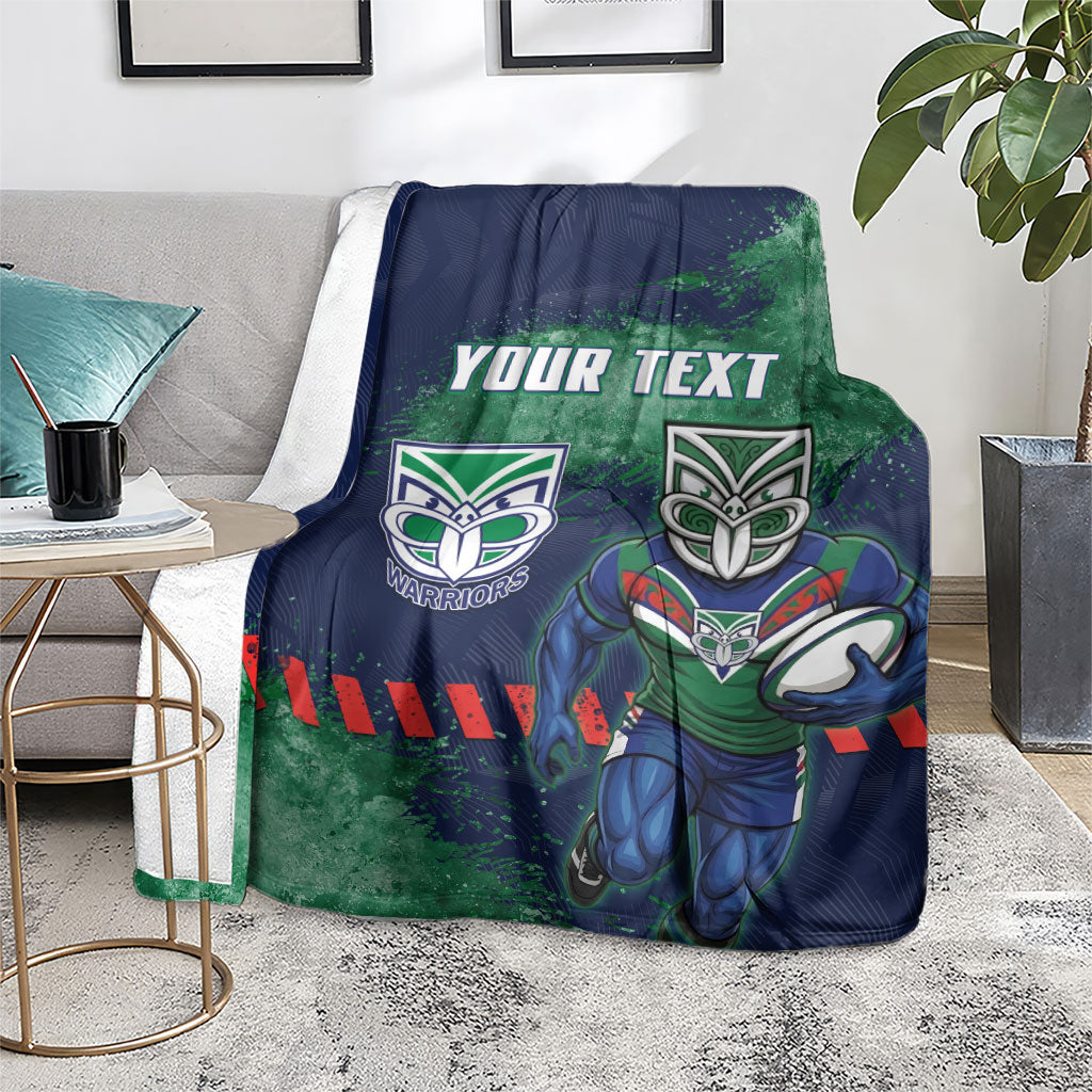 Personalised New Zealand Warriors Rugby Blanket Maori The Wahs Mascot - Sporty Splash Art Style