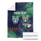Personalised New Zealand Warriors Rugby Blanket Maori The Wahs Mascot - Sporty Splash Art Style