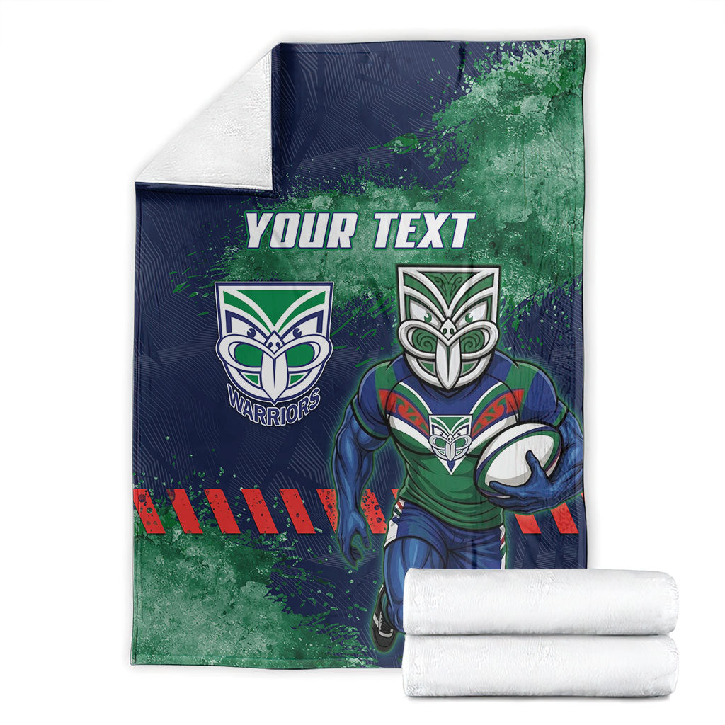 Personalised New Zealand Warriors Rugby Blanket Maori The Wahs Mascot - Sporty Splash Art Style