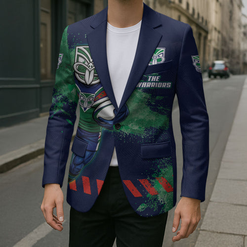 Personalised New Zealand Warriors Rugby Blazer Maori The Wahs Mascot - Sporty Splash Art Style