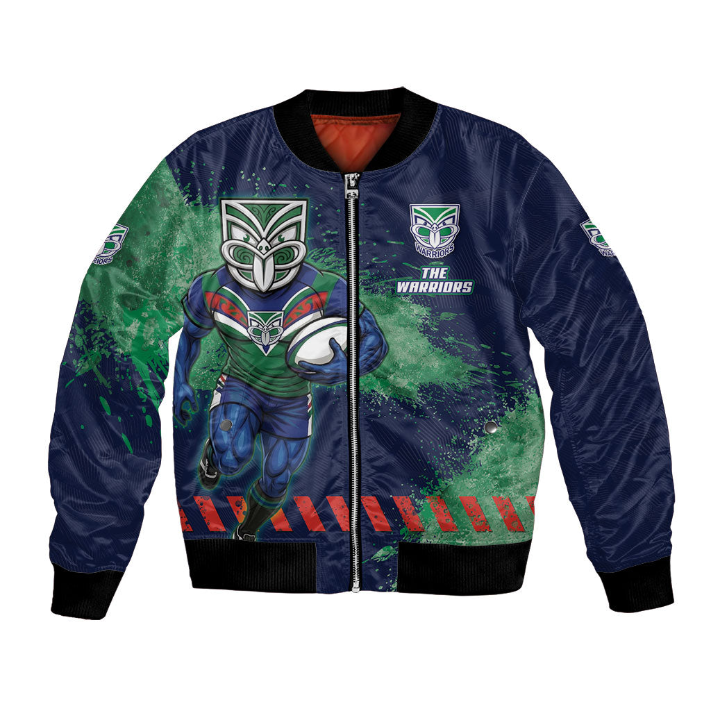 Personalised New Zealand Warriors Rugby Bomber Jacket Maori The Wahs Mascot - Sporty Splash Art Style