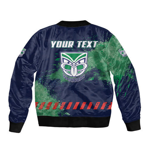 Personalised New Zealand Warriors Rugby Bomber Jacket Maori The Wahs Mascot - Sporty Splash Art Style