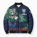 Personalised New Zealand Warriors Rugby Bomber Puffer Jacket Maori The Wahs Mascot - Sporty Splash Art Style