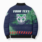Personalised New Zealand Warriors Rugby Bomber Puffer Jacket Maori The Wahs Mascot - Sporty Splash Art Style
