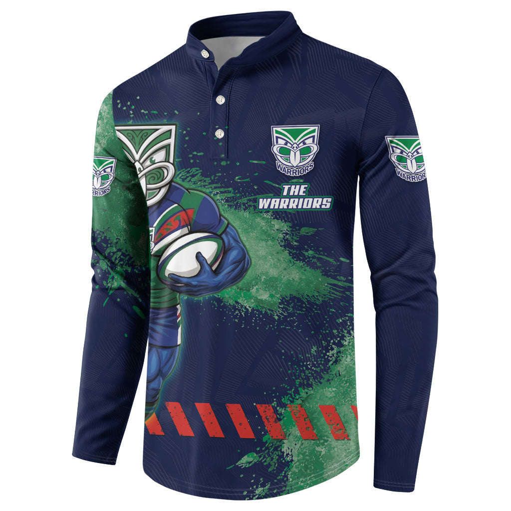 Personalised New Zealand Warriors Rugby Button Sweatshirt Maori The Wahs Mascot - Sporty Splash Art Style
