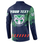 Personalised New Zealand Warriors Rugby Button Sweatshirt Maori The Wahs Mascot - Sporty Splash Art Style