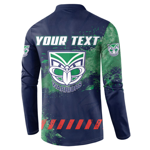 Personalised New Zealand Warriors Rugby Button Sweatshirt Maori The Wahs Mascot - Sporty Splash Art Style