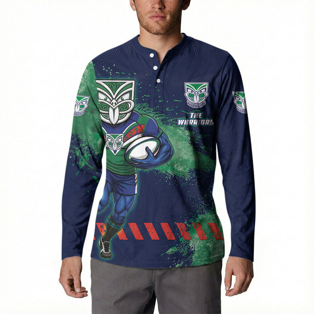 Personalised New Zealand Warriors Rugby Button Sweatshirt Maori The Wahs Mascot - Sporty Splash Art Style