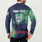 Personalised New Zealand Warriors Rugby Button Sweatshirt Maori The Wahs Mascot - Sporty Splash Art Style