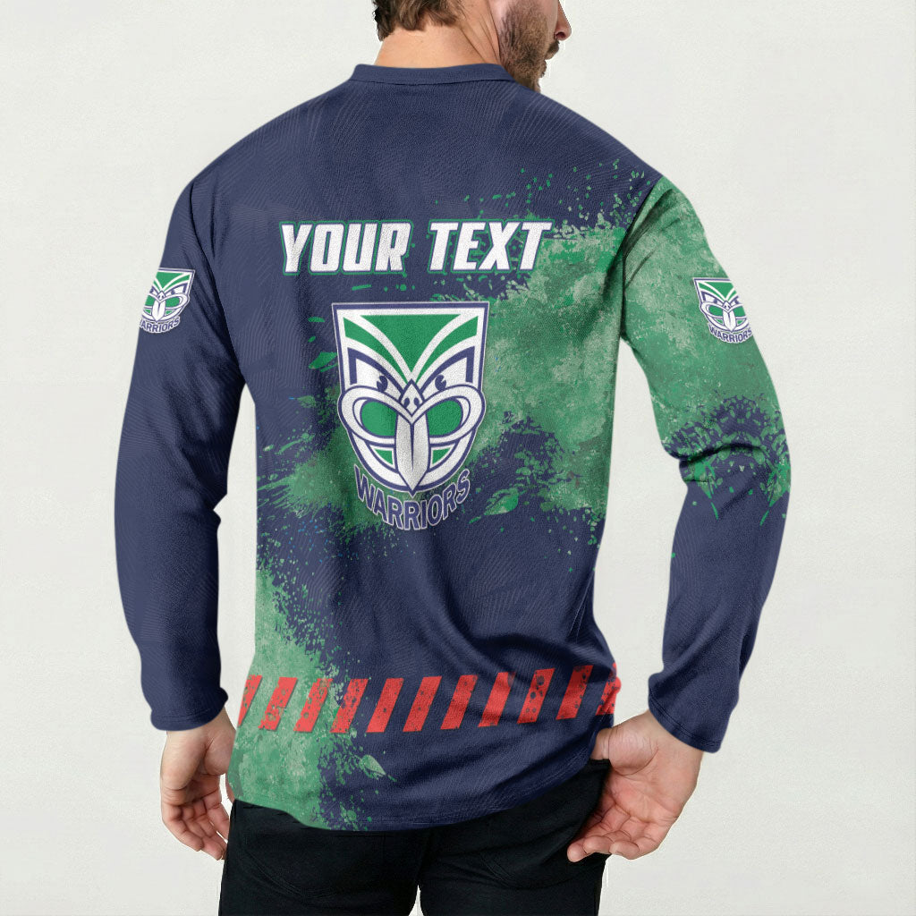 Personalised New Zealand Warriors Rugby Button Sweatshirt Maori The Wahs Mascot - Sporty Splash Art Style