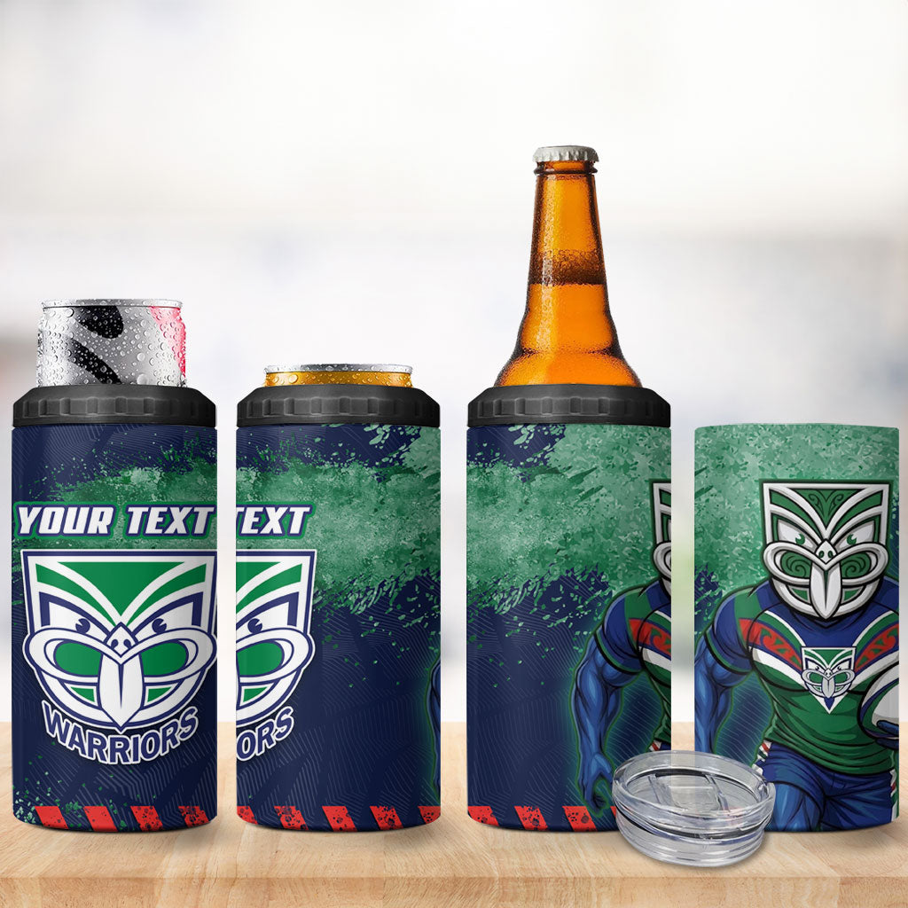 Personalised New Zealand Warriors Rugby 4 in 1 Can Cooler Tumbler Maori The Wahs Mascot - Sporty Splash Art Style