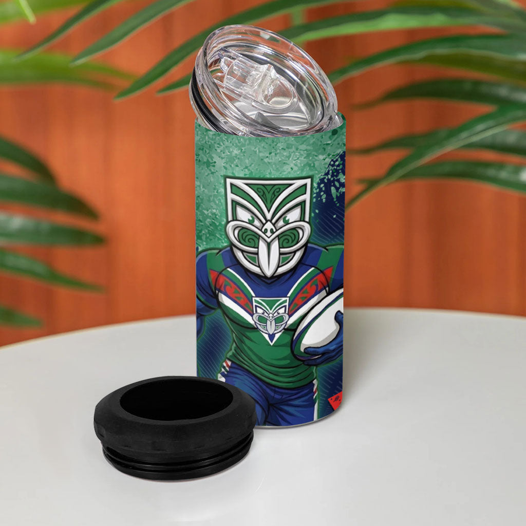Personalised New Zealand Warriors Rugby 4 in 1 Can Cooler Tumbler Maori The Wahs Mascot - Sporty Splash Art Style