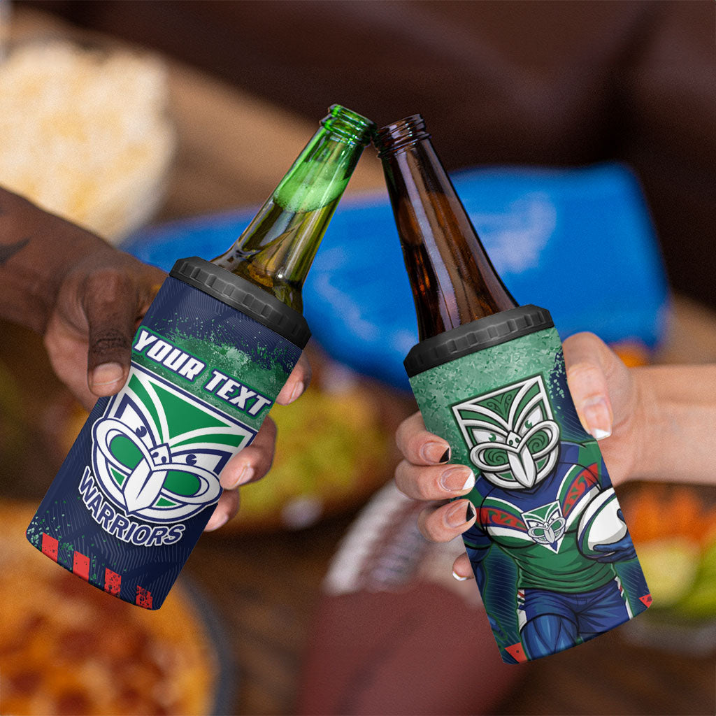 Personalised New Zealand Warriors Rugby 4 in 1 Can Cooler Tumbler Maori The Wahs Mascot - Sporty Splash Art Style