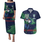 Personalised New Zealand Warriors Rugby Couples Matching Puletasi and Hawaiian Shirt Maori The Wahs Mascot - Sporty Splash Art Style
