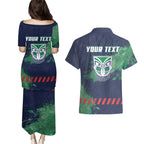 Personalised New Zealand Warriors Rugby Couples Matching Puletasi and Hawaiian Shirt Maori The Wahs Mascot - Sporty Splash Art Style