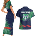 Personalised New Zealand Warriors Rugby Couples Matching Short Sleeve Bodycon Dress and Hawaiian Shirt Maori The Wahs Mascot - Sporty Splash Art Style