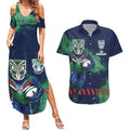 Personalised New Zealand Warriors Rugby Couples Matching Summer Maxi Dress and Hawaiian Shirt Maori The Wahs Mascot - Sporty Splash Art Style