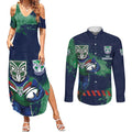 Personalised New Zealand Warriors Rugby Couples Matching Summer Maxi Dress and Long Sleeve Button Shirt Maori The Wahs Mascot - Sporty Splash Art Style