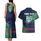 Personalised New Zealand Warriors Rugby Couples Matching Tank Maxi Dress and Hawaiian Shirt Maori The Wahs Mascot - Sporty Splash Art Style