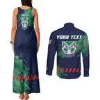 Personalised New Zealand Warriors Rugby Couples Matching Tank Maxi Dress and Long Sleeve Button Shirt Maori The Wahs Mascot - Sporty Splash Art Style
