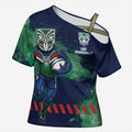 Personalised New Zealand Warriors Rugby Cross Shoulder Shirt Maori The Wahs Mascot - Sporty Splash Art Style
