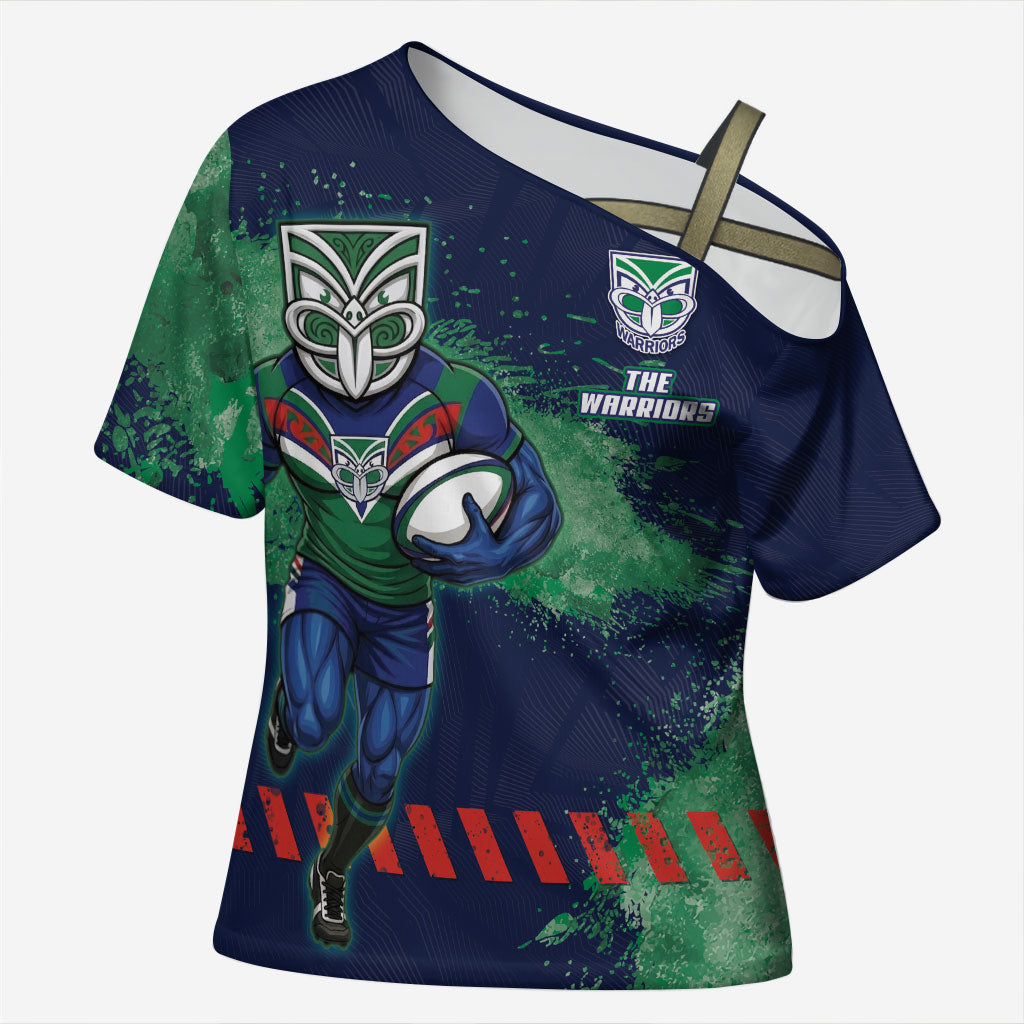 Personalised New Zealand Warriors Rugby Cross Shoulder Shirt Maori The Wahs Mascot - Sporty Splash Art Style