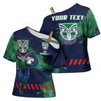 Personalised New Zealand Warriors Rugby Cross Shoulder Shirt Maori The Wahs Mascot - Sporty Splash Art Style