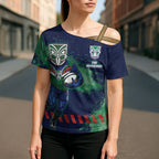 Personalised New Zealand Warriors Rugby Cross Shoulder Shirt Maori The Wahs Mascot - Sporty Splash Art Style