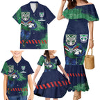 Personalised New Zealand Warriors Rugby Family Matching Mermaid Dress and Hawaiian Shirt Maori The Wahs Mascot - Sporty Splash Art Style