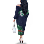Personalised New Zealand Warriors Rugby Family Matching Off The Shoulder Long Sleeve Dress and Hawaiian Shirt Maori The Wahs Mascot - Sporty Splash Art Style