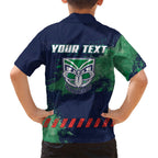 Personalised New Zealand Warriors Rugby Family Matching Off Shoulder Maxi Dress and Hawaiian Shirt Maori The Wahs Mascot - Sporty Splash Art Style