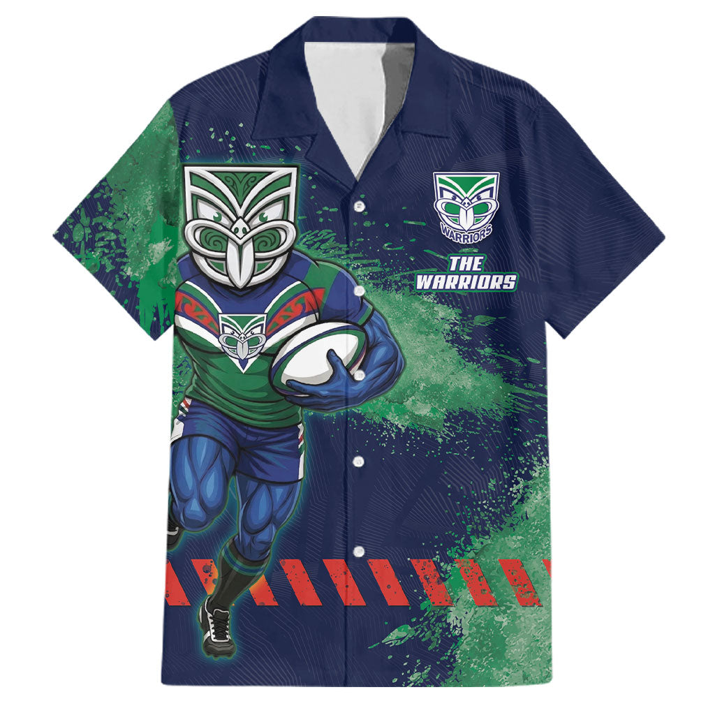 Personalised New Zealand Warriors Rugby Family Matching Off Shoulder Maxi Dress and Hawaiian Shirt Maori The Wahs Mascot - Sporty Splash Art Style