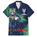 Personalised New Zealand Warriors Rugby Family Matching Off Shoulder Maxi Dress and Hawaiian Shirt Maori The Wahs Mascot - Sporty Splash Art Style