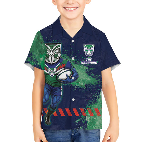 Personalised New Zealand Warriors Rugby Family Matching Off Shoulder Short Dress and Hawaiian Shirt Maori The Wahs Mascot - Sporty Splash Art Style