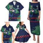 Personalised New Zealand Warriors Rugby Family Matching Puletasi and Hawaiian Shirt Maori The Wahs Mascot - Sporty Splash Art Style