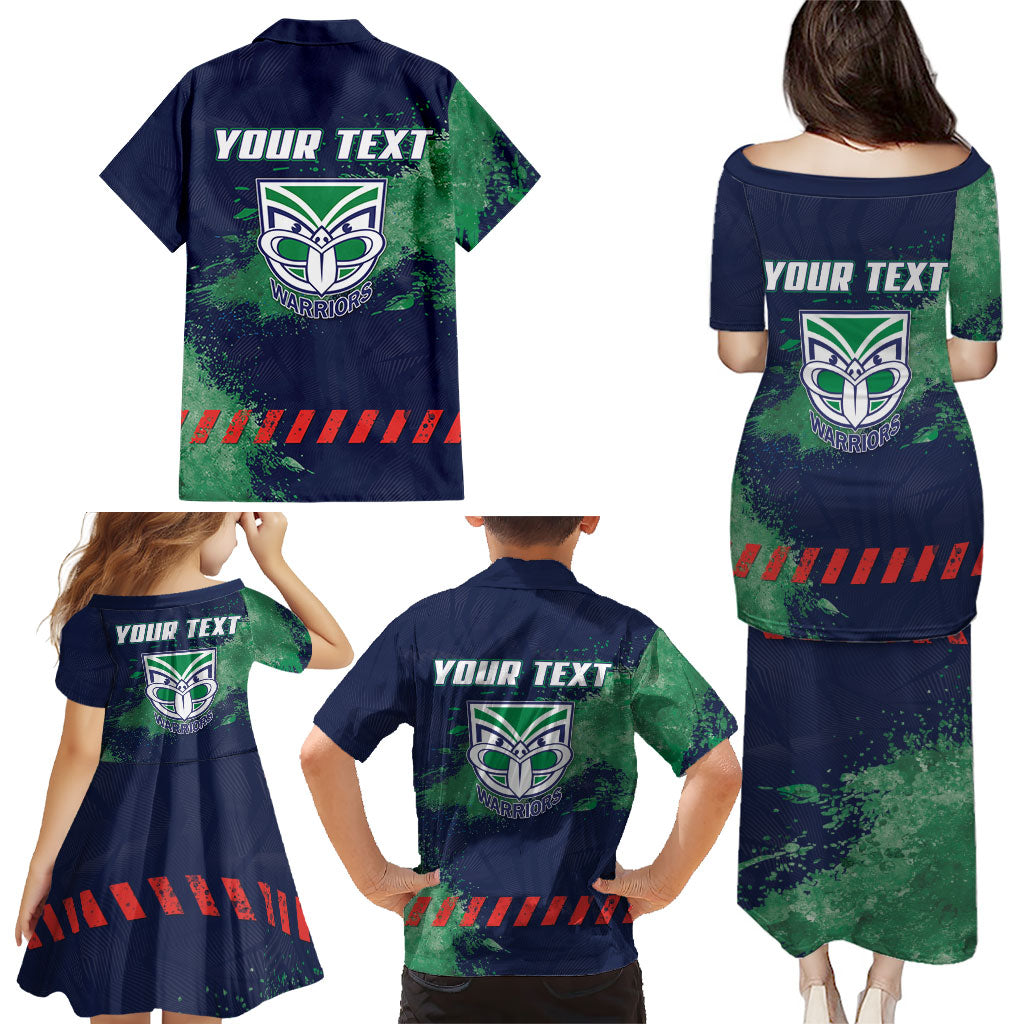 Personalised New Zealand Warriors Rugby Family Matching Puletasi and Hawaiian Shirt Maori The Wahs Mascot - Sporty Splash Art Style