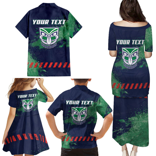 Personalised New Zealand Warriors Rugby Family Matching Puletasi and Hawaiian Shirt Maori The Wahs Mascot - Sporty Splash Art Style