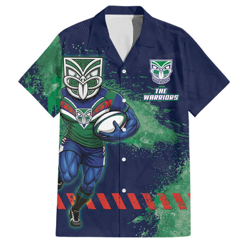 Personalised New Zealand Warriors Rugby Family Matching Puletasi and Hawaiian Shirt Maori The Wahs Mascot - Sporty Splash Art Style
