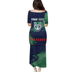 Personalised New Zealand Warriors Rugby Family Matching Puletasi and Hawaiian Shirt Maori The Wahs Mascot - Sporty Splash Art Style