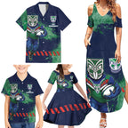 Personalised New Zealand Warriors Rugby Family Matching Summer Maxi Dress and Hawaiian Shirt Maori The Wahs Mascot - Sporty Splash Art Style