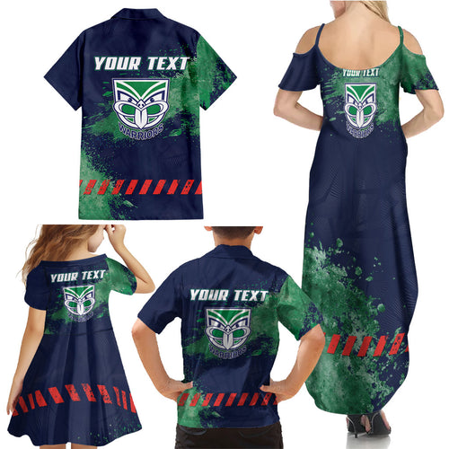 Personalised New Zealand Warriors Rugby Family Matching Summer Maxi Dress and Hawaiian Shirt Maori The Wahs Mascot - Sporty Splash Art Style
