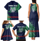 Personalised New Zealand Warriors Rugby Family Matching Tank Maxi Dress and Hawaiian Shirt Maori The Wahs Mascot - Sporty Splash Art Style