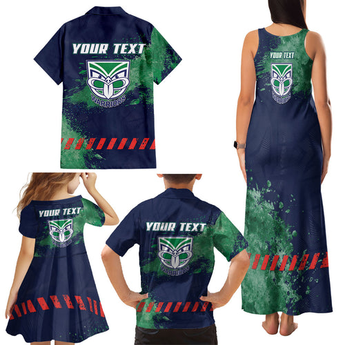 Personalised New Zealand Warriors Rugby Family Matching Tank Maxi Dress and Hawaiian Shirt Maori The Wahs Mascot - Sporty Splash Art Style