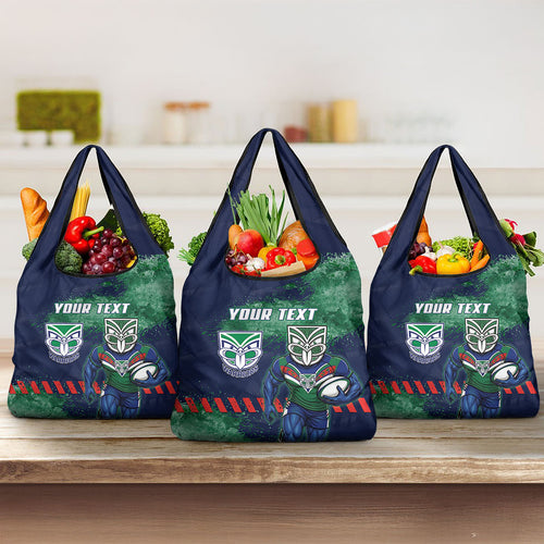 Personalised New Zealand Warriors Rugby Grocery Bag Maori The Wahs Mascot - Sporty Splash Art Style