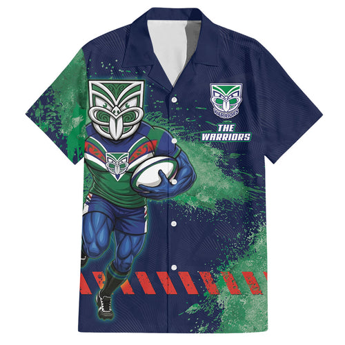Personalised New Zealand Warriors Rugby Hawaiian Shirt Maori The Wahs Mascot - Sporty Splash Art Style